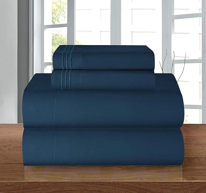 Easy-to-Use Elegant Comfort Luxury Soft 1500 Premier Egyptian 4-Piece Premium Hotel Quality Wrinkle Resistant Coziest Bedding Set All Around Elastic Fitted Sheet Deep Pocket Twin Twin XL Navy Flexible