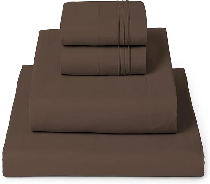 Classic Mellanni Twin XL Sheet Set - 4-Piece Iconic Collection Bedding Including 2 Pillowcases 16-Inch Deep Pocket Easy Care Extra Soft Cooling Sheets Brushed Microfiber - Brown Powerful