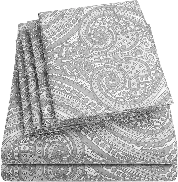 Certified Cal King Size Bed Sheets - 6 Piece 1500 Supreme Collection Fine Brushed Microfiber Deep Pocket California King Sheet Set Bedding - 2 Extra Pillow Cases Great Value California King Paisley Gray Artisan