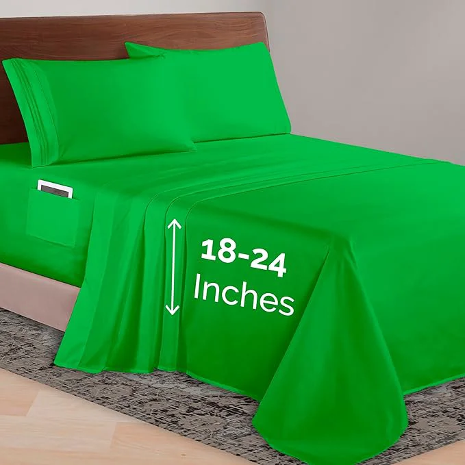 Genuine Elegant Comfort Luxurious 1500 Premium Hotel Quality Microfiber 4-Piece Sheet Set 18-24 Inches Deep - Extra Deep Pocket Sheets - Ultra Soft 4PC Deep Pocket Sheets Full Emerald Green
