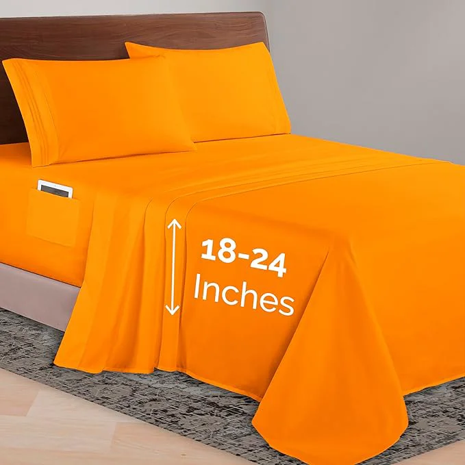 Comfortable Elegant Comfort Luxurious 1500 Premium Hotel Quality Microfiber 4-Piece Sheet Set 18-24 Inches Deep - Extra Deep Pocket Sheets - Ultra Soft 4PC Deep Pocket Sheets Twin Twin XL Orange Refined