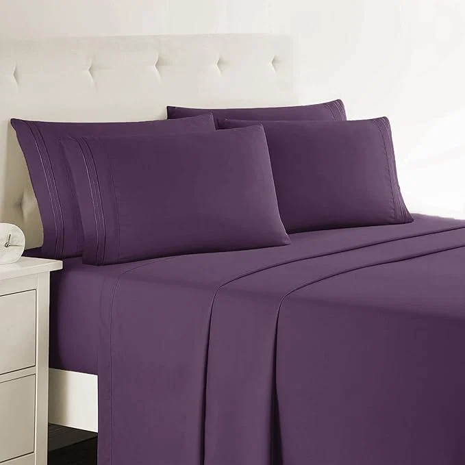 Trusted Clara Clark Cal King Sheets 6 Piece Set - Hotel Luxury Sheets for Cal King Size Bed Super Soft Bedding Set Cal King Size Eggplant Purple