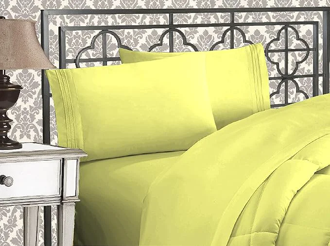 Safe Elegant Comfort Luxurious 1500 Premium Hotel Quality Microfiber Three Line Embroidered Softest 4-Piece Bed Sheet Set Wrinkle and Fade Resistant California King Pistachio Green Sophisticated