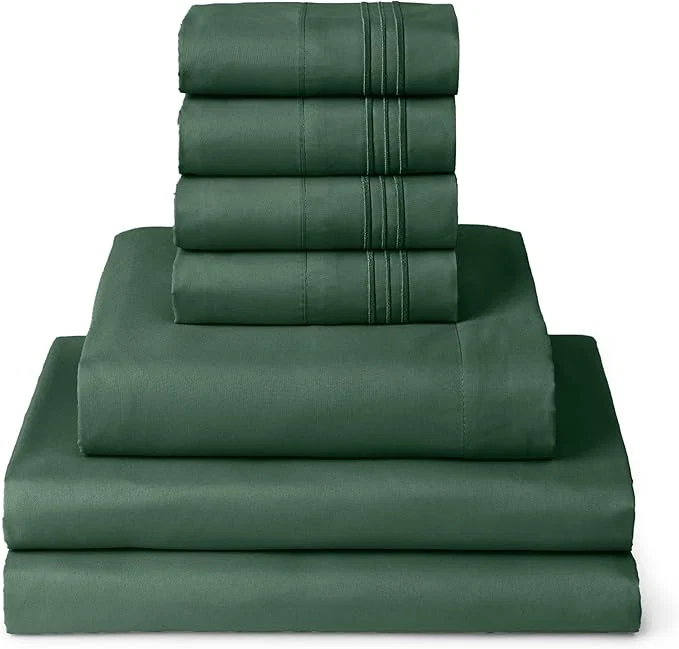 Prestigious Mellanni Split King Sheet Set - 7-Piece Iconic Collection Bedding Including 4 Pillowcases 16-Inch Deep Pocket Easy Care Extra Soft Cooling Sheets Brushed Microfiber - Emerald Green High-Performance