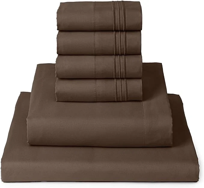 Certified Mellanni Full Sheet Set - 6-Piece Iconic Collection Bedding Including 4 Pillowcases 16-Inch Deep Pocket Easy Care Extra Soft Cooling Sheets Brushed Microfiber - Brown Official