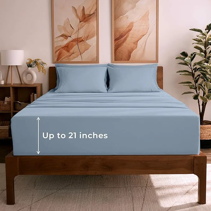 Long-Lasting Mellanni King Sheet Set - 6-Piece Iconic Collection Bedding Including 4 Pillowcases 21-Inch Extra Deep Pocket Easy Care Ultra Soft Cooling Sheets Brushed Microfiber - Blue Hydrangea Next-Generation
