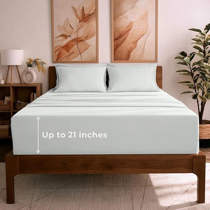 Reusable Mellanni King Sheet Set - 6-Piece Iconic Collection Bedding Including 4 Pillowcases 21-Inch Extra Deep Pocket Easy Care Ultra Soft Cooling Sheets Brushed Microfiber - Ivory Green