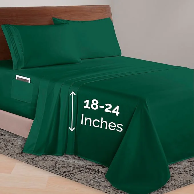 Exceptional Elegant Comfort Luxurious 1500 Premium Hotel Quality Microfiber 4-Piece Sheet Set 18-24 Inches Deep - Extra Deep Pocket Sheets - Ultra Soft 4PC Deep Pocket Sheets Twin Twin XL Hunter Green Original Design
