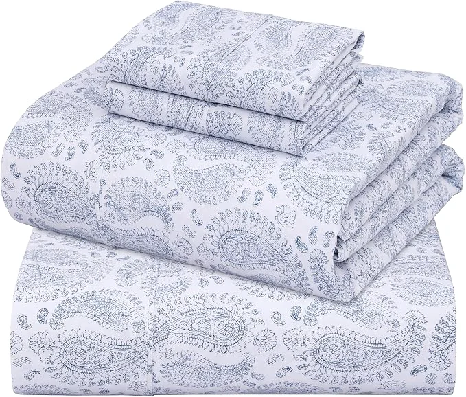 Easy-to-Use ZOYER Cotton Sheets – Full Size Percale Bedding Cooling amp Breathable Durable with a Crisp Soft amp Comfortable Feel 16 quot Deep Pocket 4-Piece Set Paisley Imprint Fashionable