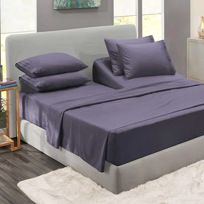 Crafted Clara Clark Flex Top King Sheets - Hotel Luxury 6 Piece Bed Sheets for Top Split King Bed - Soft Bedding Sheets amp Pillowcases Head Split King Size. Grayish Purple Lightweight