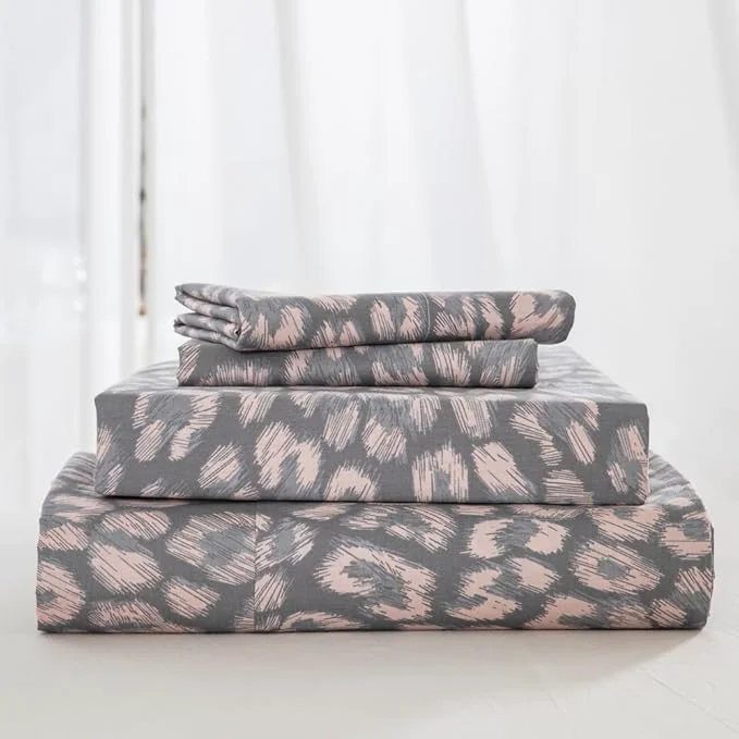 Specialty DAUAOTO Twin XL Cotton Sheets Set Printed Bedding Sets Up to 14 quot Deep Mattress Modern Pattern Bedlinen for Twin Extra Long Bed Leopard Gray Clean