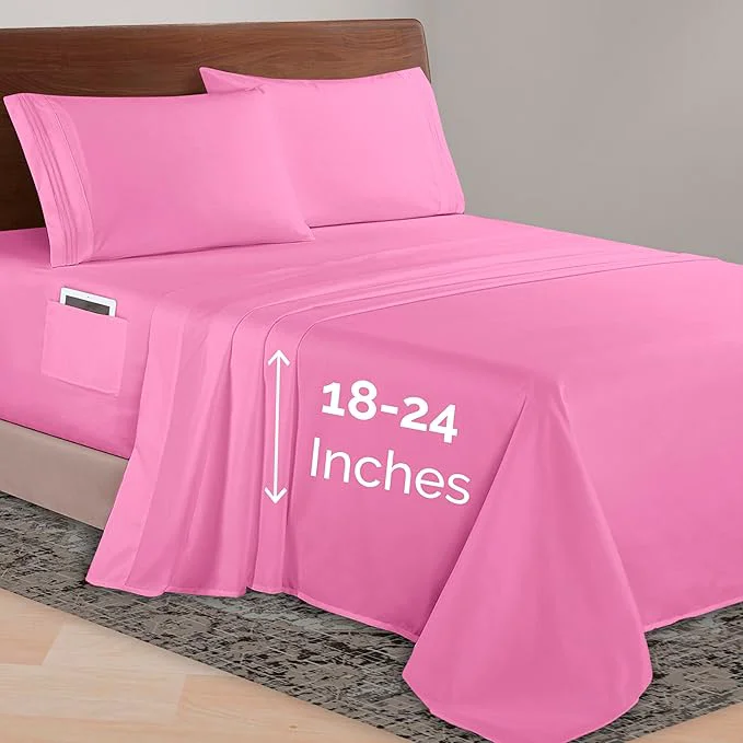 Breathable Elegant Comfort Luxurious 1500 Premium Hotel Quality Microfiber 4-Piece Sheet Set 18-24 Inches Deep - Extra Deep Pocket Sheets - Ultra Soft 4PC Deep Pocket Sheets Queen Light Pink Advanced