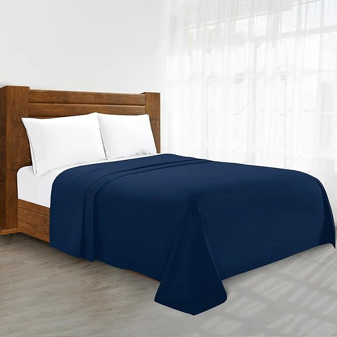 Carefully Designed Luxury Flat Sheet on Amazon Elegant Comfort Wrinkle- 1500 Premier Hotel Quality 1-Piece Flat Sheet Queen Size Navy Blue Sophisticated