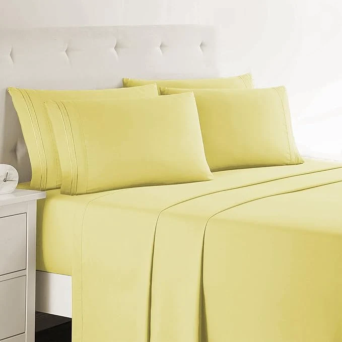 Long-Lasting Clara Clark Cal King Sheets 6 Piece Set - Hotel Luxury Sheets for Cal King Size Bed Super Soft Bedding Set Cal King Size Mellow Yellow High-Quality