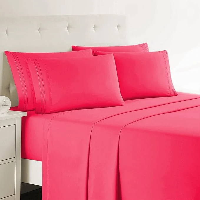 Practical Clara Clark Twin Sheets 5 Piece Set - Hotel Luxury Sheets for Twin Size Bed Super Soft Bedding Set Twin Size Hot Pink Smooth