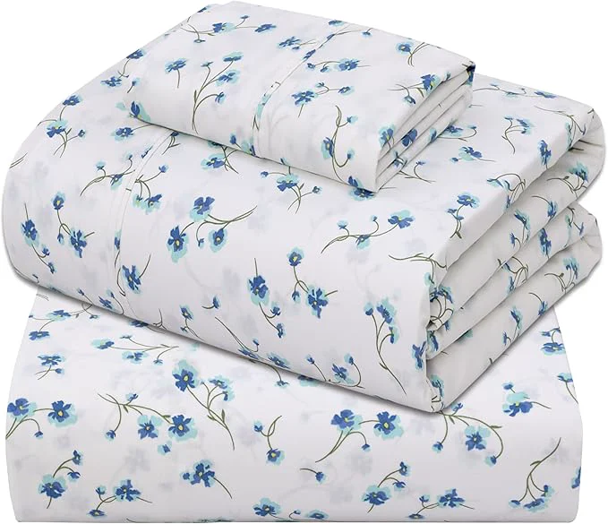 Pure ZOYER Cotton Sheets – Twin Size Percale Bedding Cooling amp Breathable Durable with a Crisp Soft amp Comfortable Feel 16 quot Deep Pocket 3-Piece Set La Laa Flower Stylish