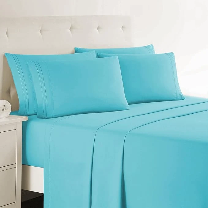 Clean Clara Clark Cal King Sheets 6 Piece Set - Hotel Luxury Sheets for Cal King Size Bed Super Soft Bedding Set Cal King Size Beach Blue Breathable
