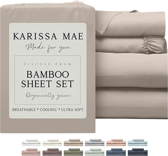 Green KARISSA MAE Cooling Bamboo Viscose Split King Sheet Set FSC 18 Deep Pocket Silky Soft amp Hypoallergenic with Organizer Band amp Elastic Corner Straps Dune Practical