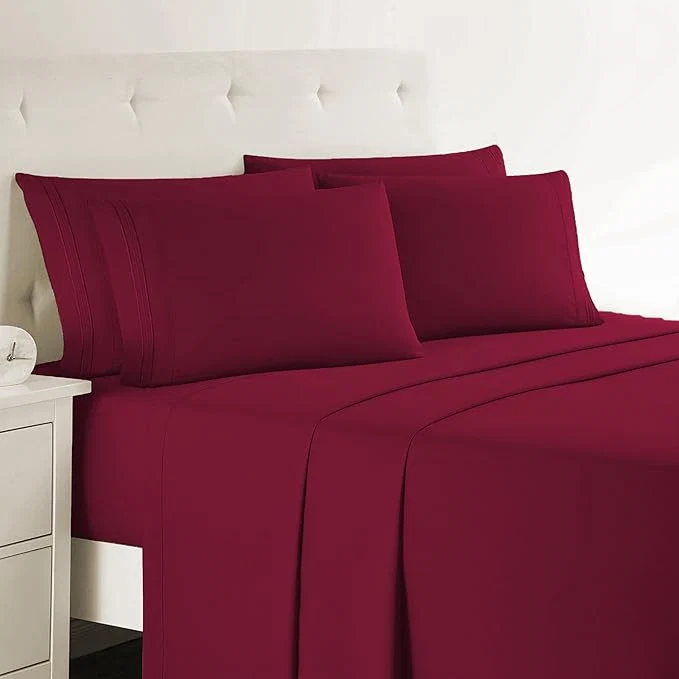 Casual Clara Clark King Sheets 6 Piece Set - Hotel Luxury Sheets for King Size Bed Super Soft Bedding Set King Size Burgundy Red Advanced