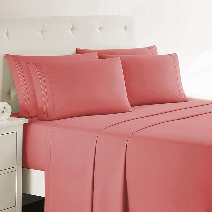 Sustainable Clara Clark Full Sheets - Hotel Luxury 6 Piece Bed Sheets for Full Size Bed - Soft Bedding Sheets amp Pillowcases Fits Mattress up to 16 inch deep. Full Pink Clay Natural