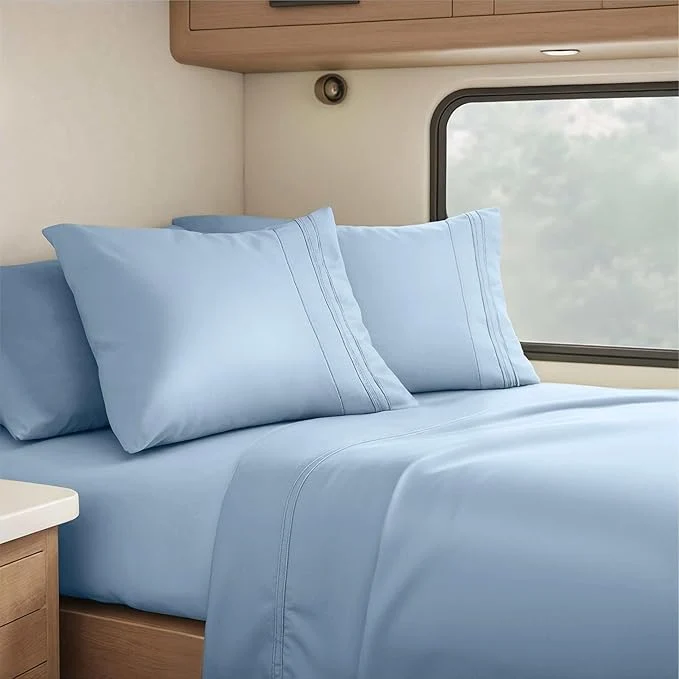Classic Clara Clark RV Short Queen Sheets - Hotel Luxury 6 Piece Bed Sheets for Short Queen Size Bed - Soft Bedding Sheets amp Pillowcases Fits Low Mattress up to 10 inch deep. Short Queen Stone Blue Breathable