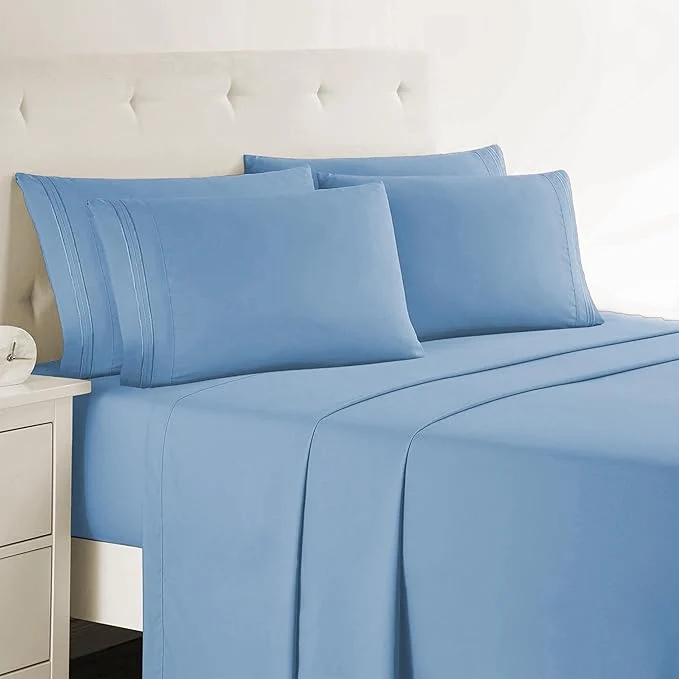 Genuine Clara Clark King Sheets 6 Piece Set - Hotel Luxury Sheets for King Size Bed Super Soft Bedding Set King Size Blue Heaven Stylish