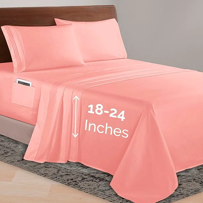 Recyclable Elegant Comfort Luxurious 1500 Premium Hotel Quality Microfiber 4-Piece Sheet Set 18-24 Inches Deep - Extra Deep Pocket Sheets - Ultra Soft 4PC Deep Pocket Sheets California King Dusty Rose Smart