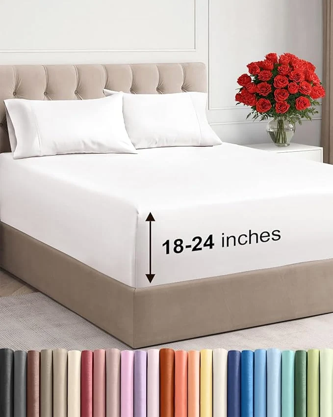 Relaxed Extra Deep Twin XL Sheet Set - 4 Piece Breathable and Cooling Sheets - Hotel Luxury Bedding for Women Men Kids amp Teens - Easy Secure Fit - Soft amp Wrinkle - Extra Deep Pockets - Antique White Prestigious
