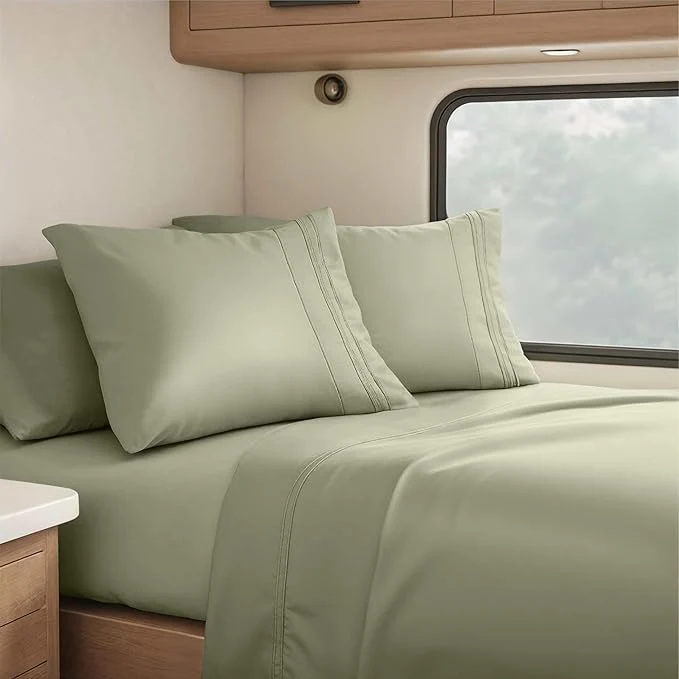 Pure Clara Clark RV Queen Sheets 6 Piece RV Sheets Set - Hotel Luxury Sheets for RV Bunks Super Soft Bedding Set Short Queen Sage Green Responsible