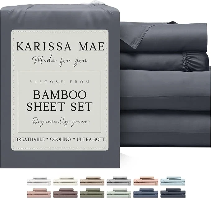 Trusted KARISSA MAE Cooling Bamboo Viscose 34 quot Split Top King Sheet Set FSC 18 Deep Pocket Silky Soft amp Hypoallergenic with Organizer Band amp Elastic Corner Straps Charcoal Grey First-Class