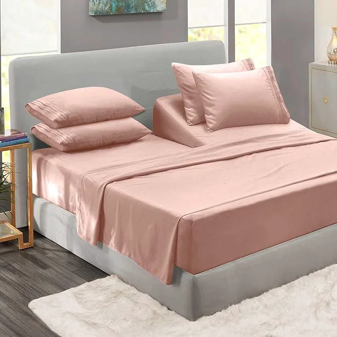 Authentic Clara Clark Flex Top King Sheets - Hotel Luxury 6 Piece Bed Sheets for Top Split King Bed - Soft Bedding Sheets amp Pillowcases Head Split King Size. Peach Beige