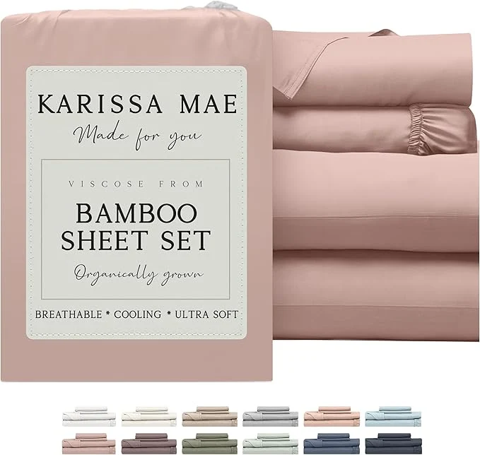 Versatile KARISSA MAE Cooling Bamboo Viscose King Size Sheet Set FSC 18 Deep Pocket Silky Soft amp Hypoallergenic with Organizer Band amp Elastic Corner Straps Dusty Rose Original Design