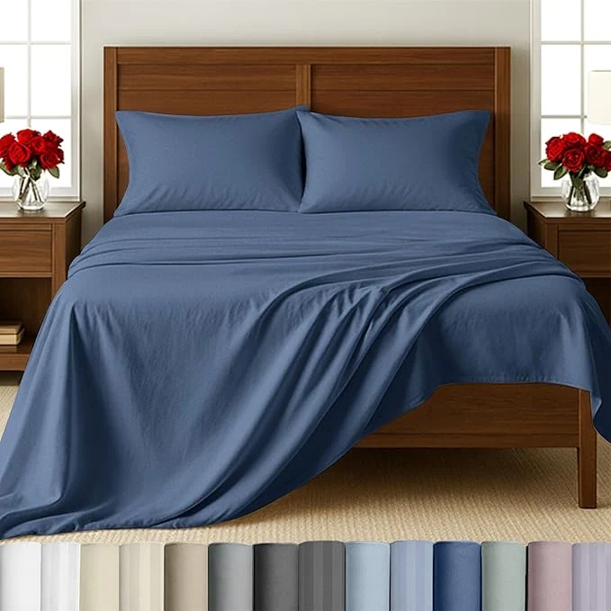 California Design Den Luxury Split King Adjustable Bedsheets Set Soft Cotton 500 Thread Count Sateen Snug Fit Includes Twin-XL Fitted Sheets Split King Navy Blue Relaxed