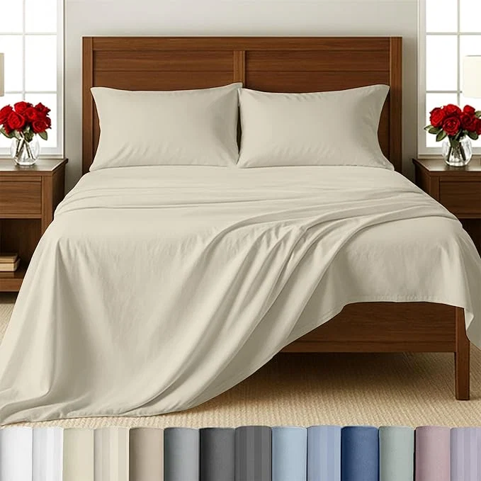 Top-Quality California Design Den King Size Sheet Set - Cotton 500 Thread Count Sateen Deep Pocket Bed Sheets with Fitted Elastic Sheet Soft Luxury - Ivory Creamy Beige Tone Natural