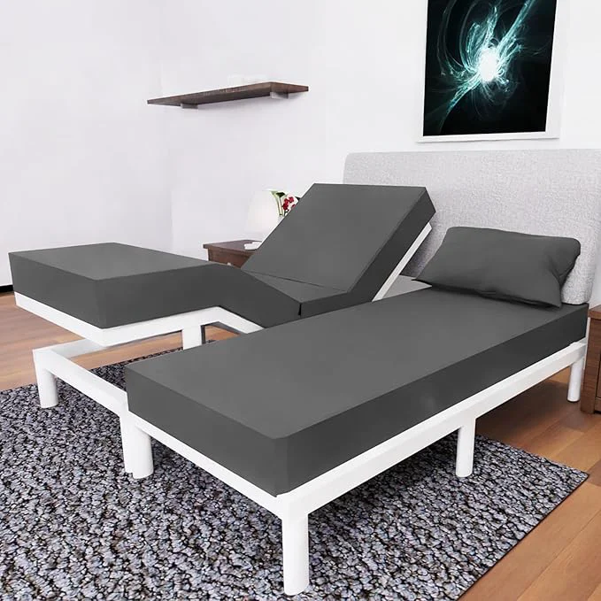 Consistent Split Queen Sheets - 5 Pcs Set for Adjustable Bed - Soft Wrinkle-Resistant Dark Grey Optimized