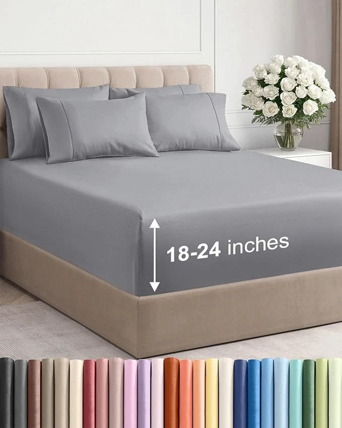 Top-Quality Extra Deep King Sheet Set - 6 Piece Breathable and Cooling Sheets - Hotel Luxury Bedding for Women Men Kids amp Teens - Easy amp Secure Fit - Soft Wrinkle amp Comfy - Extra Deep Pockets - Steel Blue High-Quality