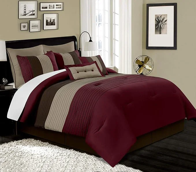 Trusted Chezmoi Collection Loft 8-Piece Luxury Striped Comforter Set Full Burgundy Coffee Brown Premium