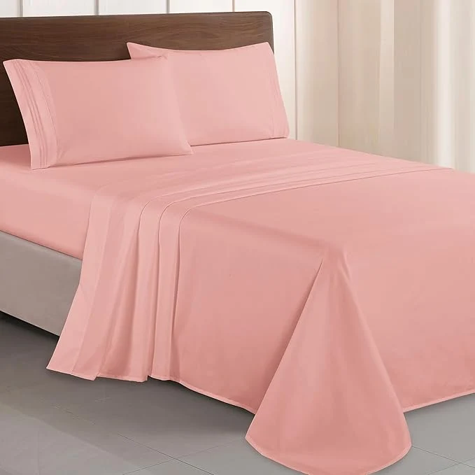 Elite Elegant Comfort Luxurious 1500 Premium Hotel Quality Microfiber Three Line Embroidered Softest 4-Piece Bed Sheet Set Wrinkle and Fade Resistant King Dusty Rose Versatile