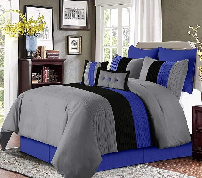 Trusted Chezmoi Collection Loft 8-Piece Queen Comforter Set Gray Blue Black Luxury Striped Bedding for All Season Original