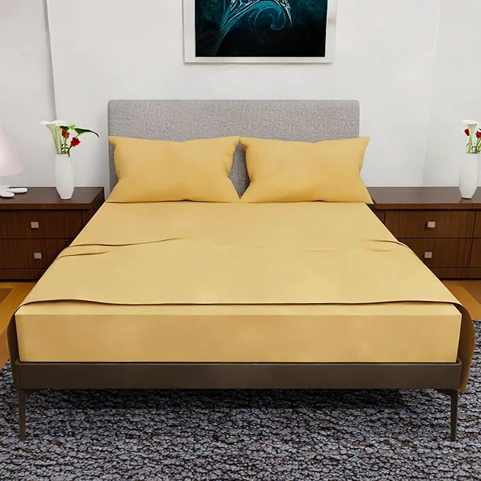 High-Performance King Size Sheets Set - 4 Piece Bedding - Wrinkle - Double Brushed King Bed Sheets Deep Pocket King Size Sheet Set King Sheets Gold King Secure