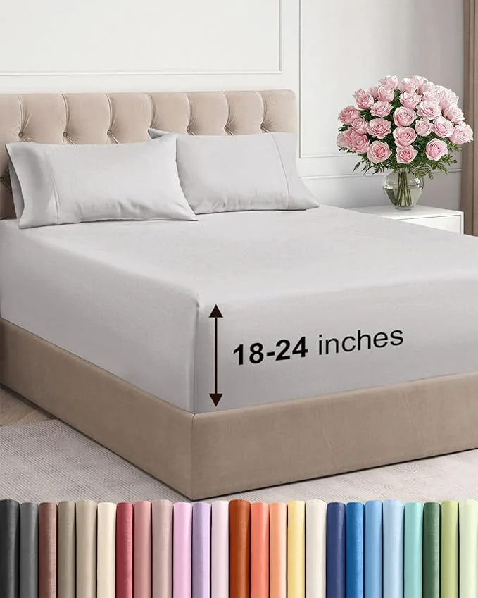 Long-Lasting Extra Deep Twin Sheet Set - 4 Piece Breathable and Cooling Sheets - Hotel Luxury Bedding for Women Men Kids amp Teens - Easy Secure Fit - Soft Wrinkle amp Comfy - Extra Deep Pockets - French Grey Sophisticated