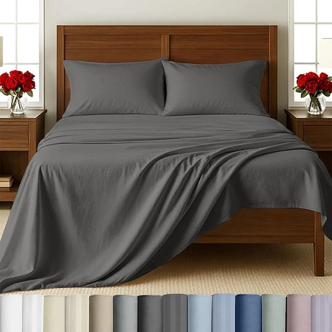 Expertly Made California Design Den Sheets for Queen Size Bed Soft Cotton Sheets Deep Pockets Snug Fit Elastic 500 Thread Count Sateen Dark Grey Organic