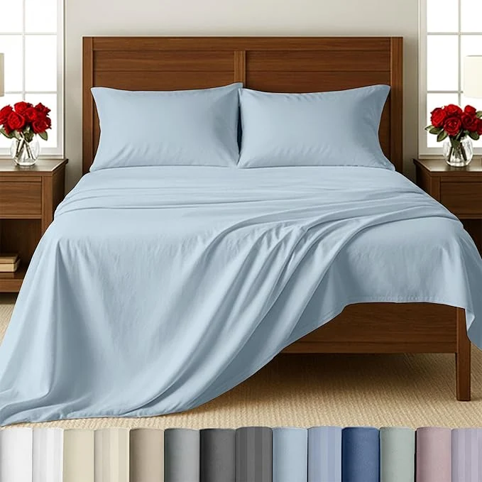 Crafted California Design Den - King Size Sheets Set Soft Cotton Sheets Deep Pockets Set Snug Fit Elastic 500 Thread Count Sateen Premium Quality Bedsheet Set - Blue Grey Tone Fashionable