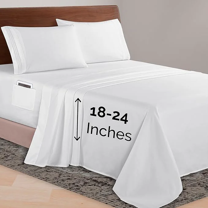 Classic Elegant Comfort Luxurious 1500 Premium Hotel Quality Microfiber 4-Piece Sheet Set 18-24 Inches Deep - Extra Deep Pocket Sheets - Ultra Soft 4PC Deep Pocket Sheets Full White Advanced