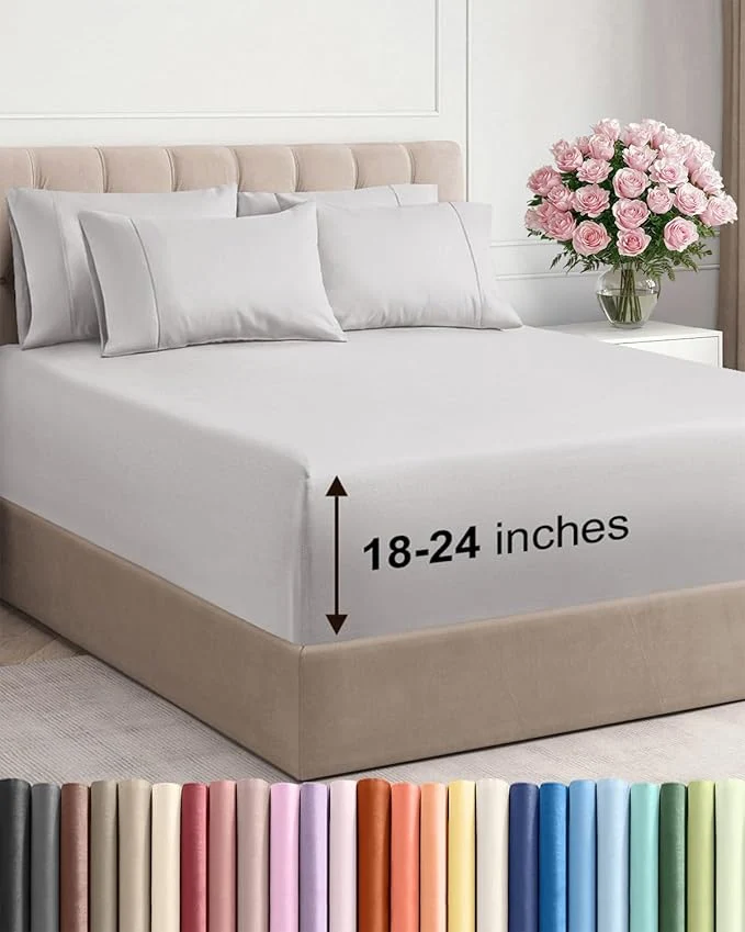 Premium Material Extra Deep King Sheet Set - 6 Piece Breathable and Cooling Sheets - Hotel Luxury Bedding for Women Men Kids amp Teens - Easy Secure Fit - Soft Wrinkle amp Comfy - Extra Deep Pockets - French Grey Modern