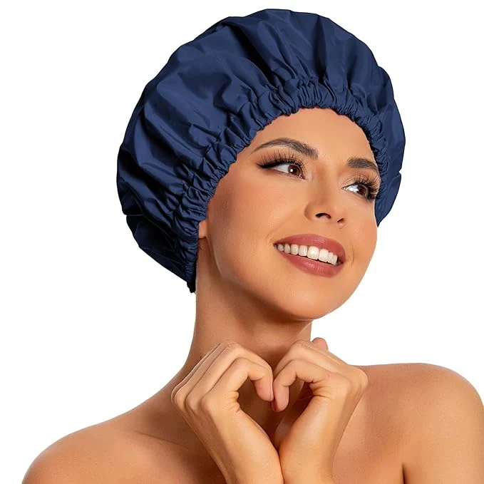 Classic Reusable Shower Cap for Women Large Waterproof Shower Bonnet Pure