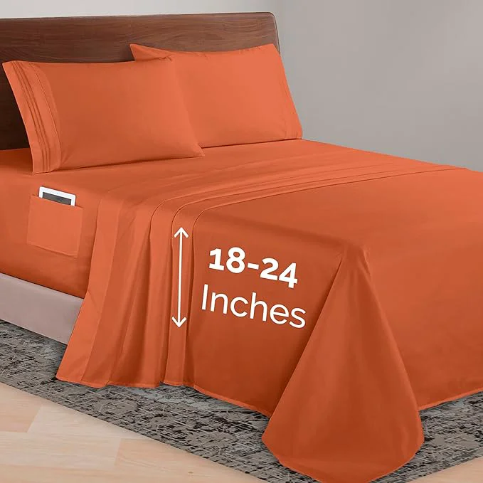 Carefully Designed Elegant Comfort Luxurious 1500 Premium Hotel Quality Microfiber 4-Piece Sheet Set 18-24 Inches Deep - Extra Deep Pocket Sheets - Ultra Soft 4PC Deep Pocket Sheets Queen Coral Superior