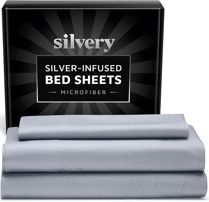 Contemporary Silvery Silver Infused Bed Sheets Set - Ultra-Soft Temperature-Regulating Fabric with Self-Cleaning Technology™ That Stays Fresh 3X Longer for Hygienic Sleep Gray Twin XL Responsible