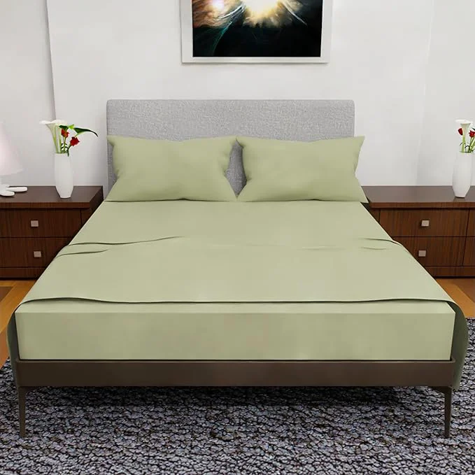 Professional King Size Sheets - 4 Piece Bedding Wrinkle Cooling Deep Pocket King Size Bedding Sage Recyclable