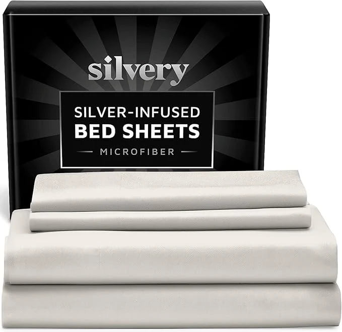 Comfortable Silvery Silver Infused Bed Sheets Set - Ultra-Soft Temperature-Regulating Fabric with Self-Cleaning Technology™ That Stays Fresh 3X Longer for Hygienic Sleep Top-Quality